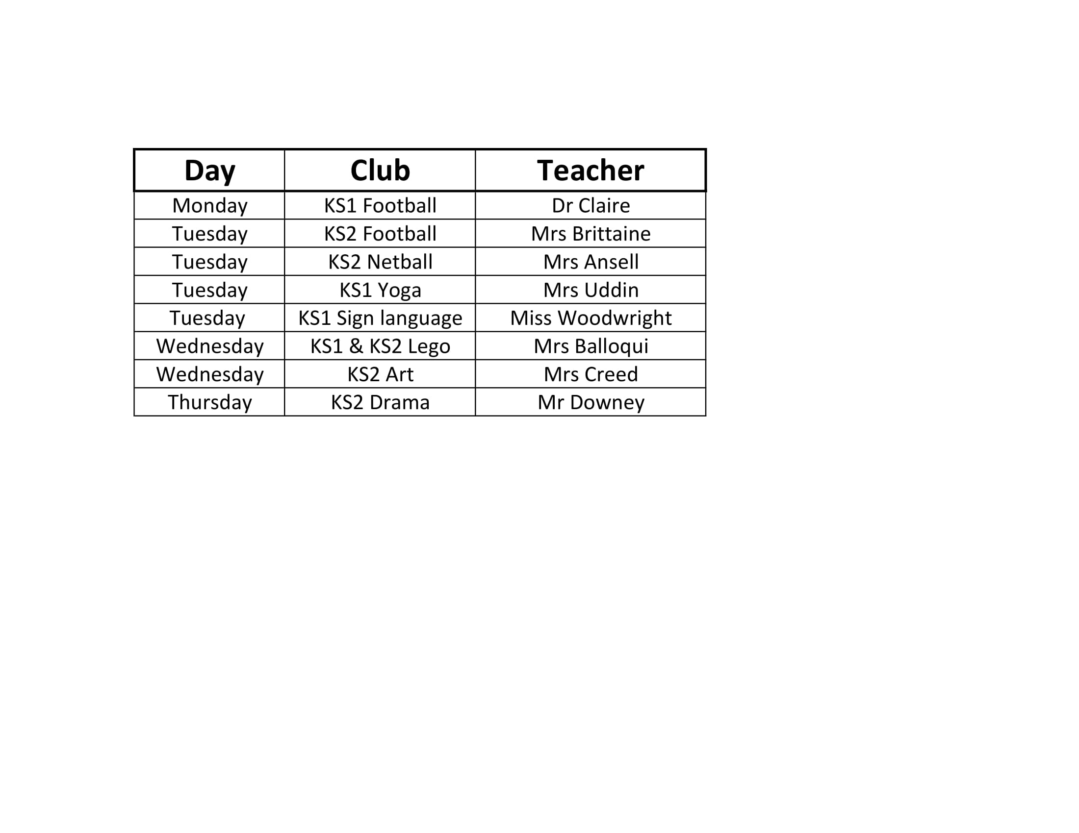 After-School Clubs Autumn Term
